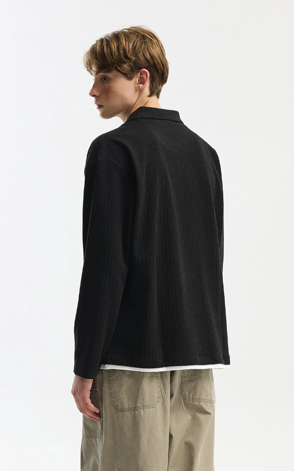 Cable Knit Long Sleeve Polo Pullover Top - Image 7