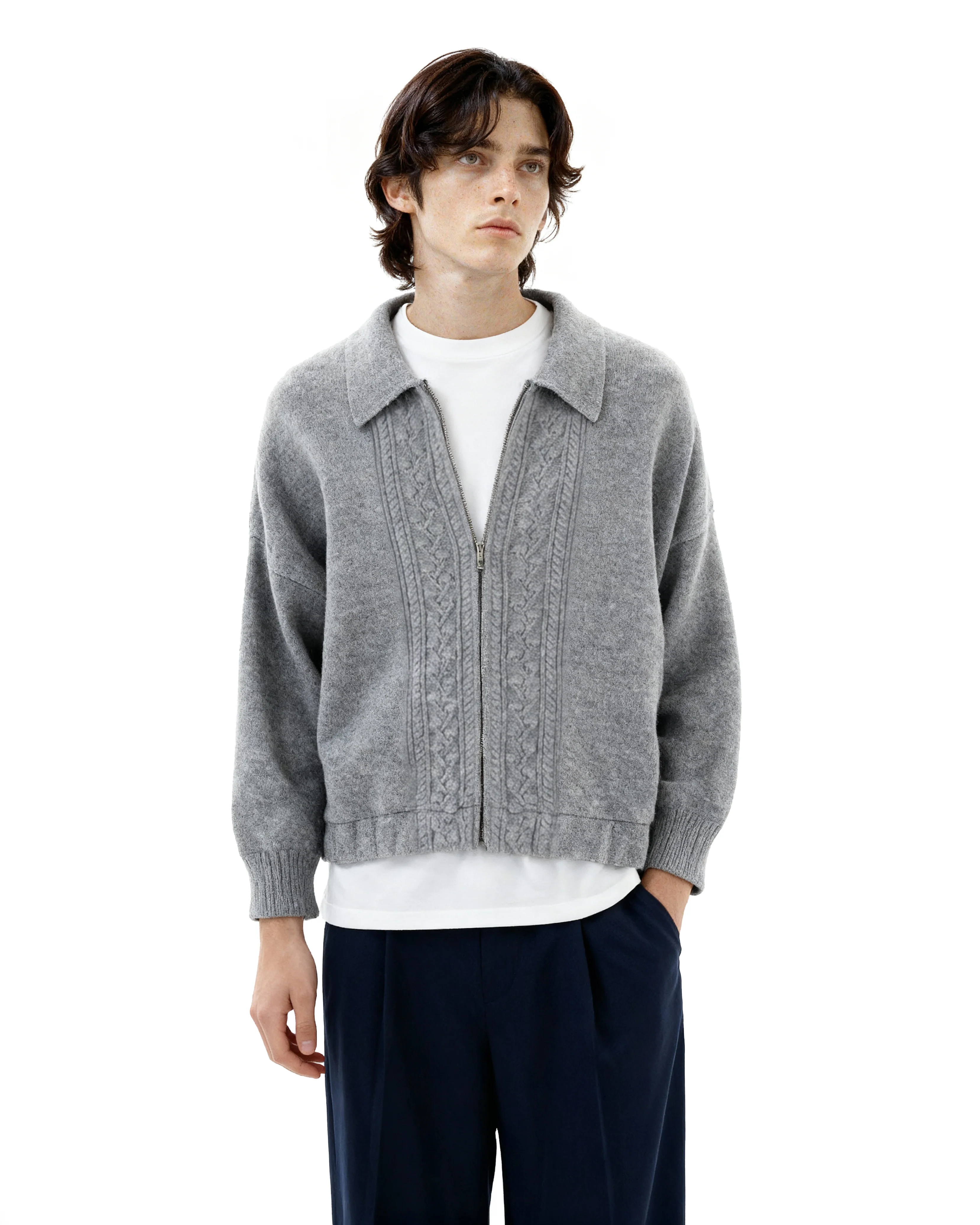 Cable Knit Mid-Crop Zip Cardigan Jacket - Image 3