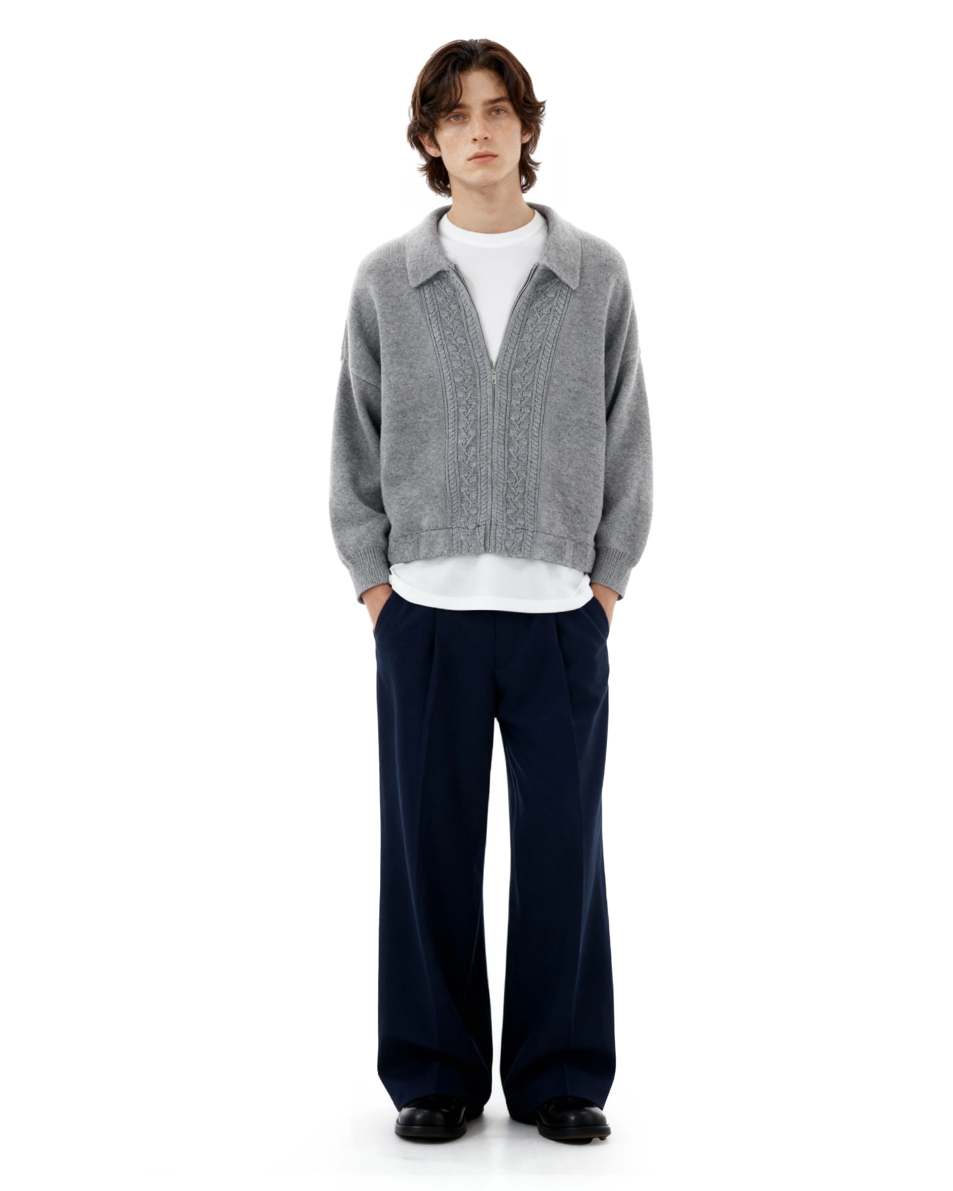Cable Knit Mid-Crop Zip Cardigan Jacket - Image 6