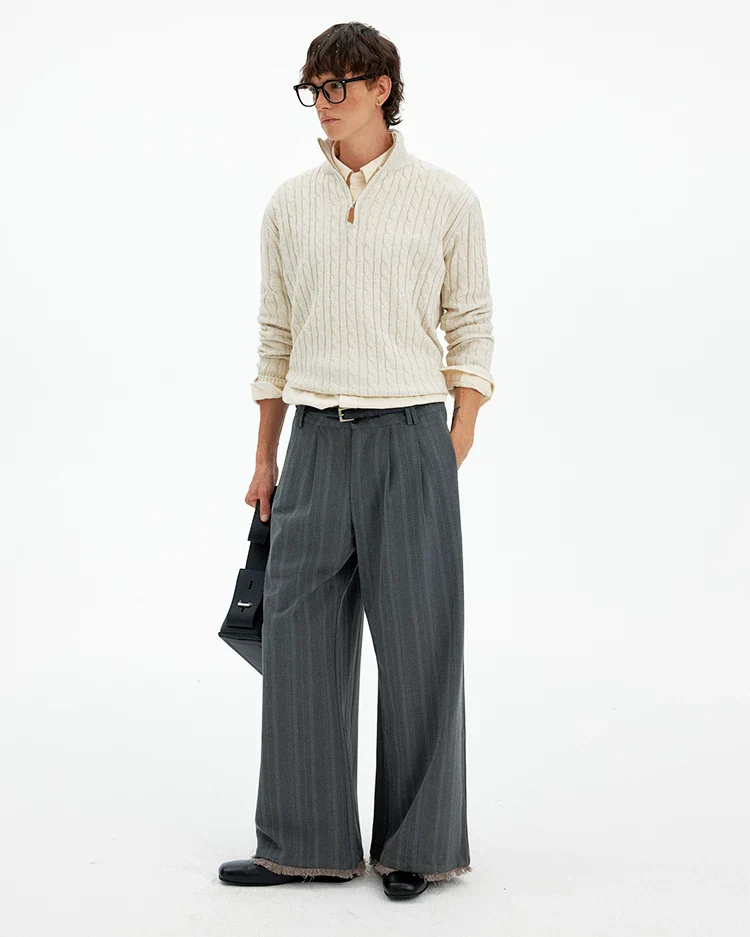 Cable Knit Quarter Zip Pullover with Contrast Zip - Image 8