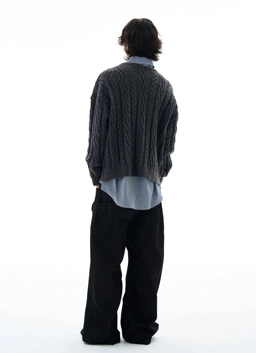 Cable Knit Round-Neck Ribbed Trim Sweater - Image 14