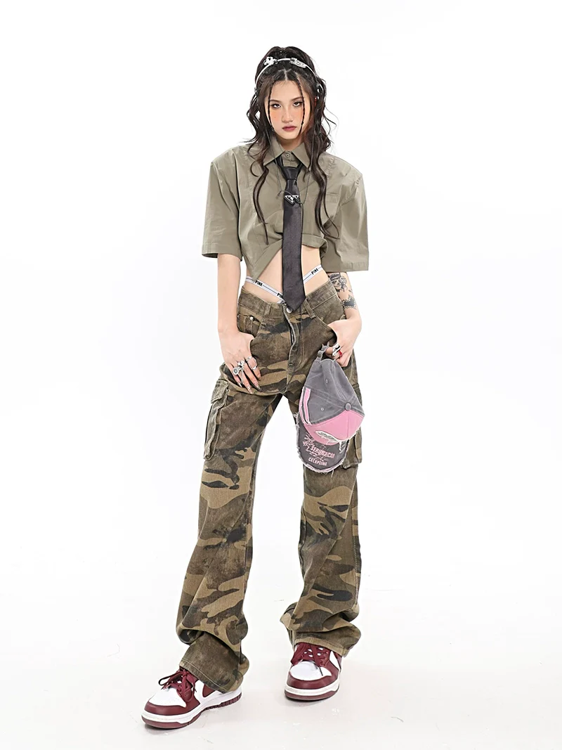 Camo Cargo Pants with Fold-Over Waistband Detail - Image 7
