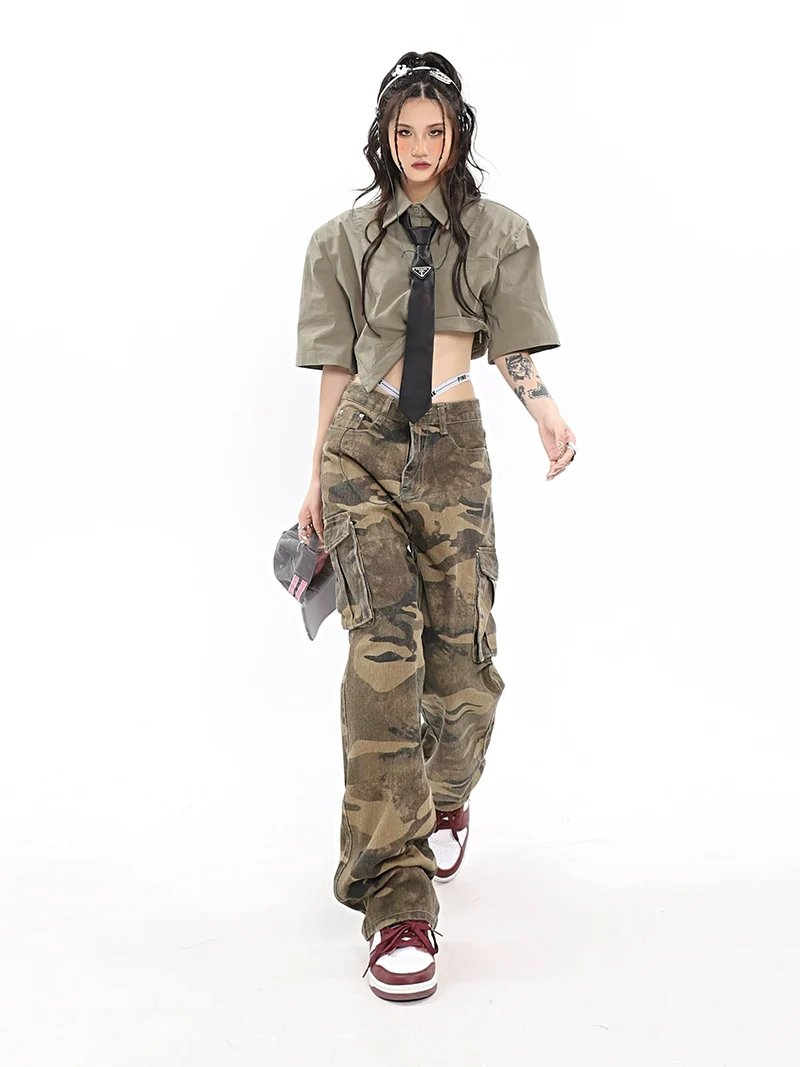 Camo Cargo Pants with Fold-Over Waistband Detail - Image 8