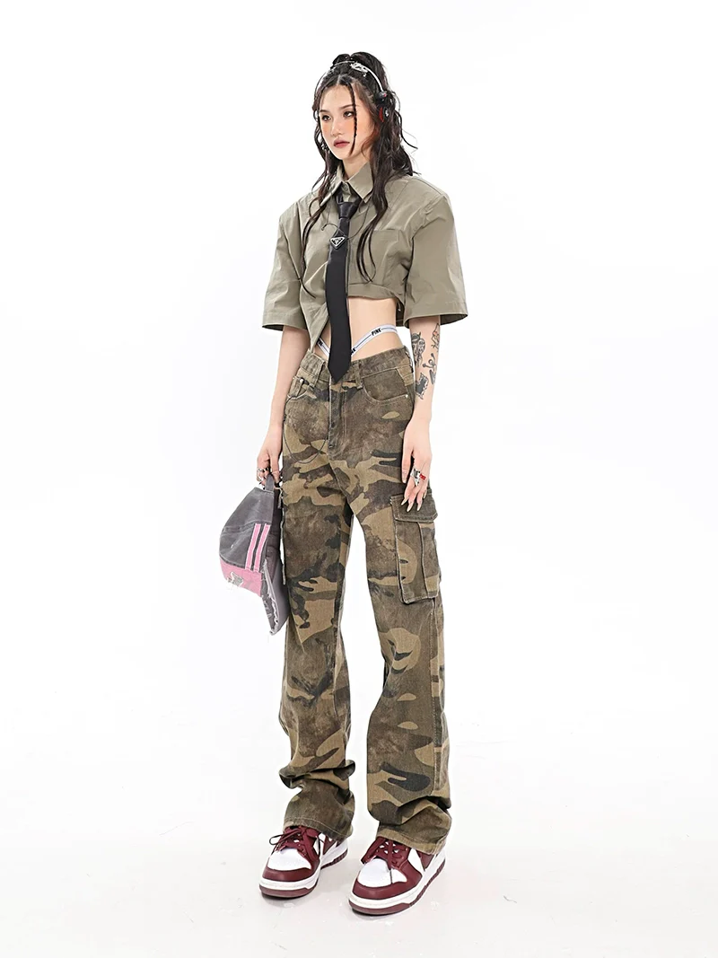 Camo Cargo Pants with Fold-Over Waistband Detail - Image 9