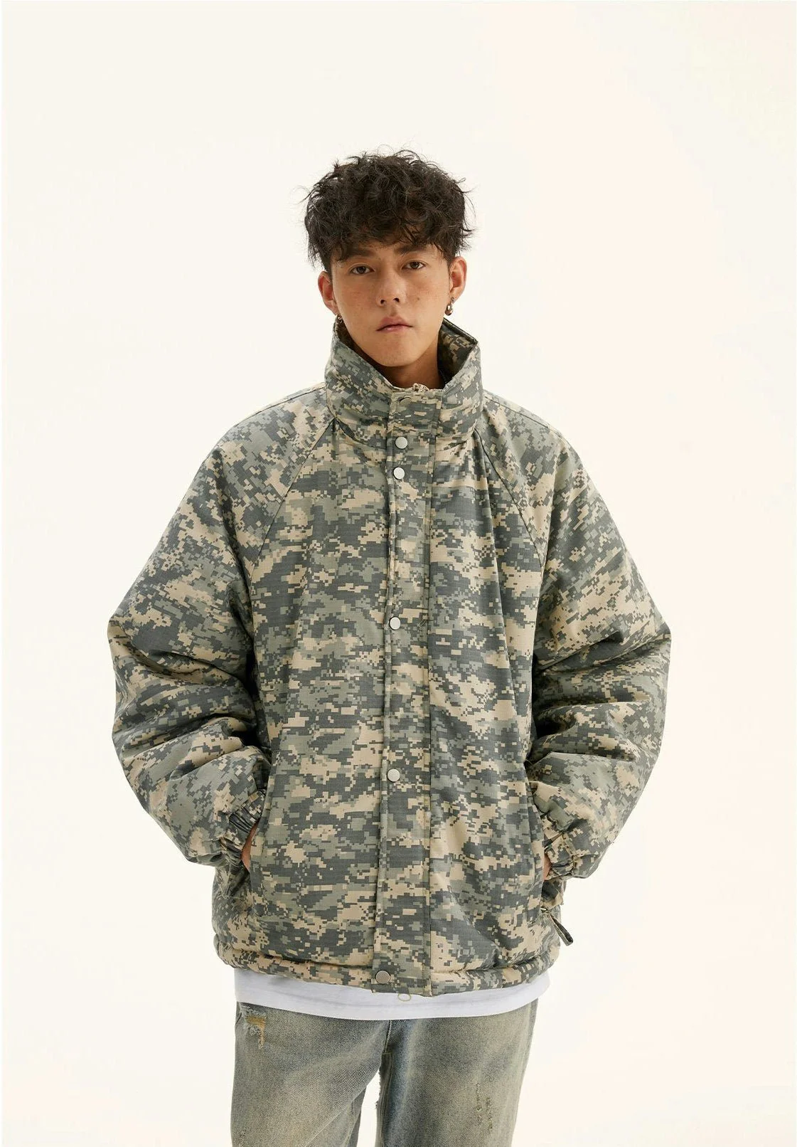 Camo Print Mock-Neck Puffer Jacket - Image 3
