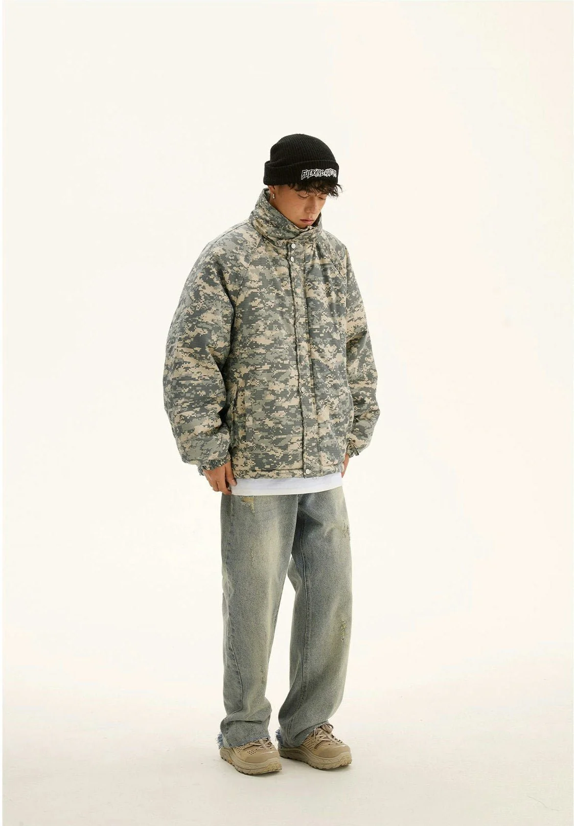 Camo Print Mock-Neck Puffer Jacket - Image 6