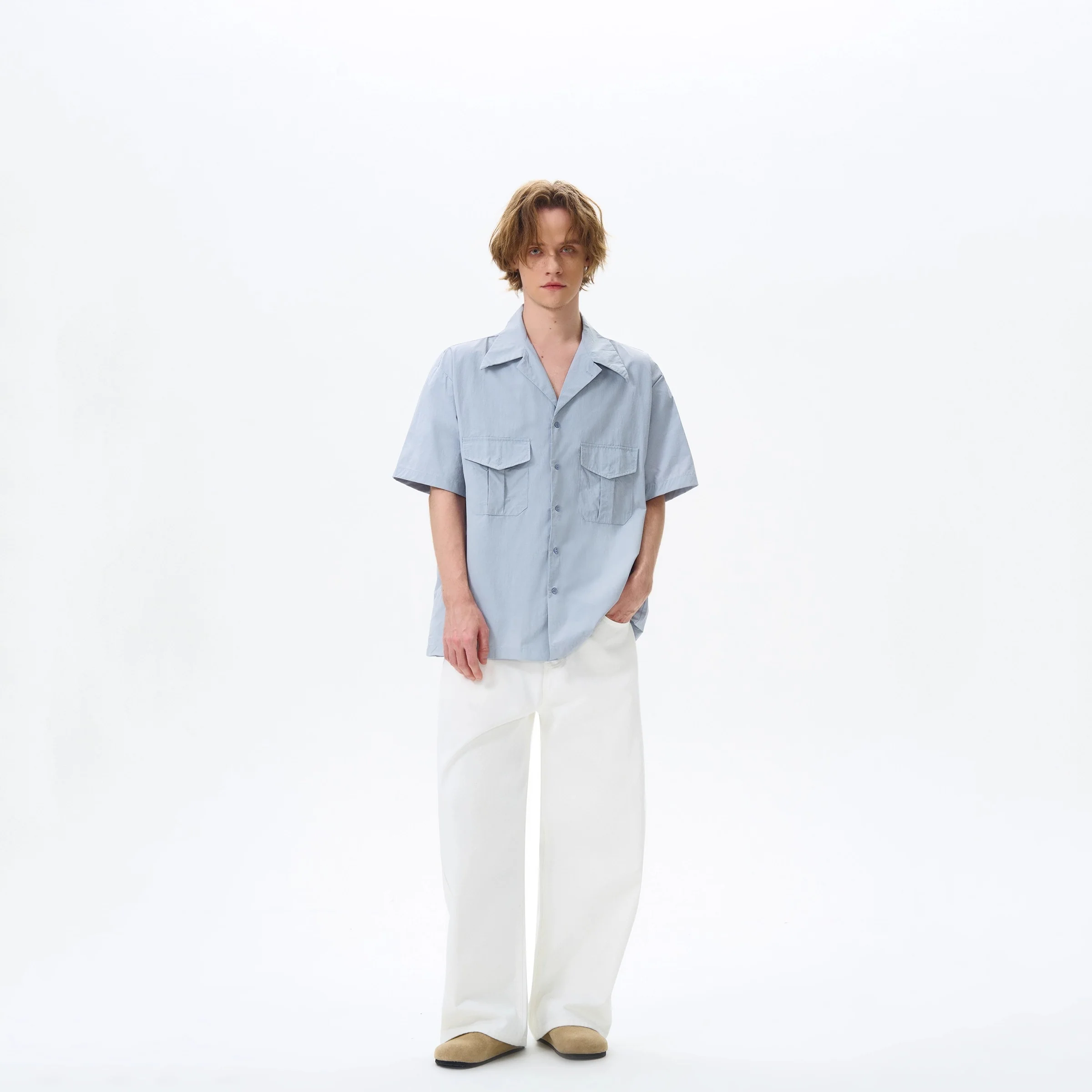 Camp Collar Button Shirt with Flap Pockets - Image 3