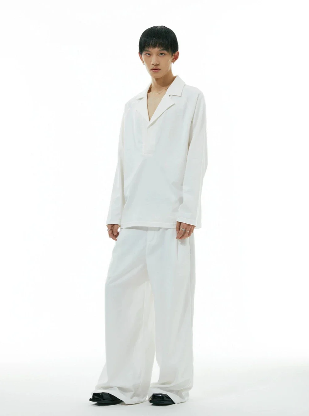 Camp-Collar V-Neck Long Sleeve Shirt - Image 6