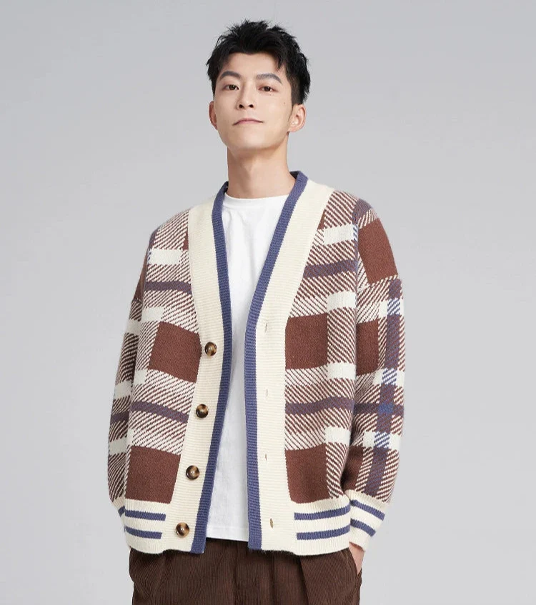 Checkered Drop Shoulder Button Cardigan - Image 2