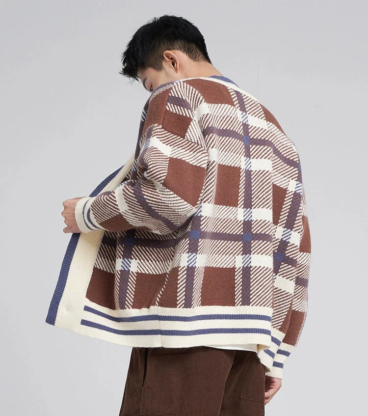 Checkered Drop Shoulder Button Cardigan - Image 3