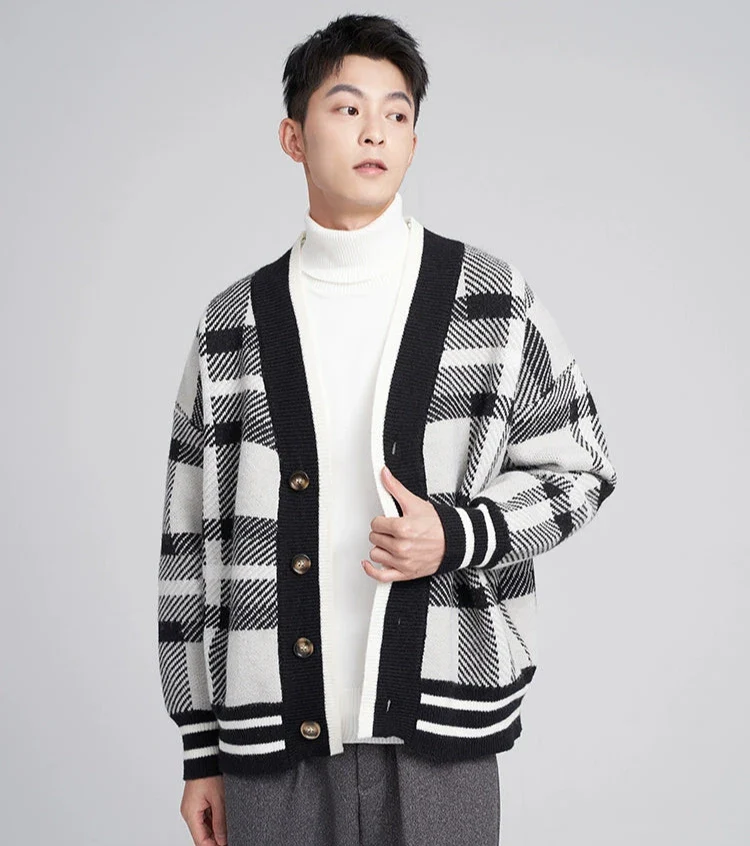 Checkered Drop Shoulder Button Cardigan - Image 9