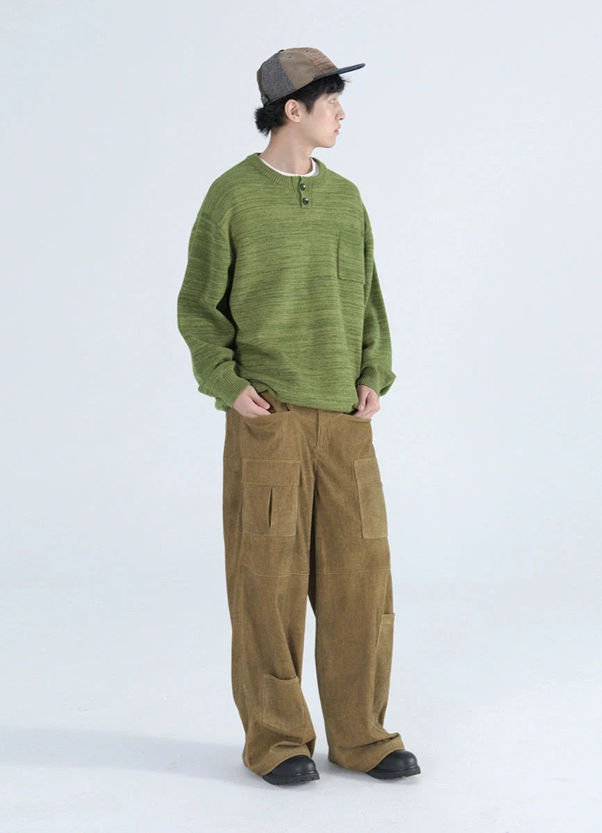 Classic Henley Collar Ribbed Cuff Knit Sweater - Image 4
