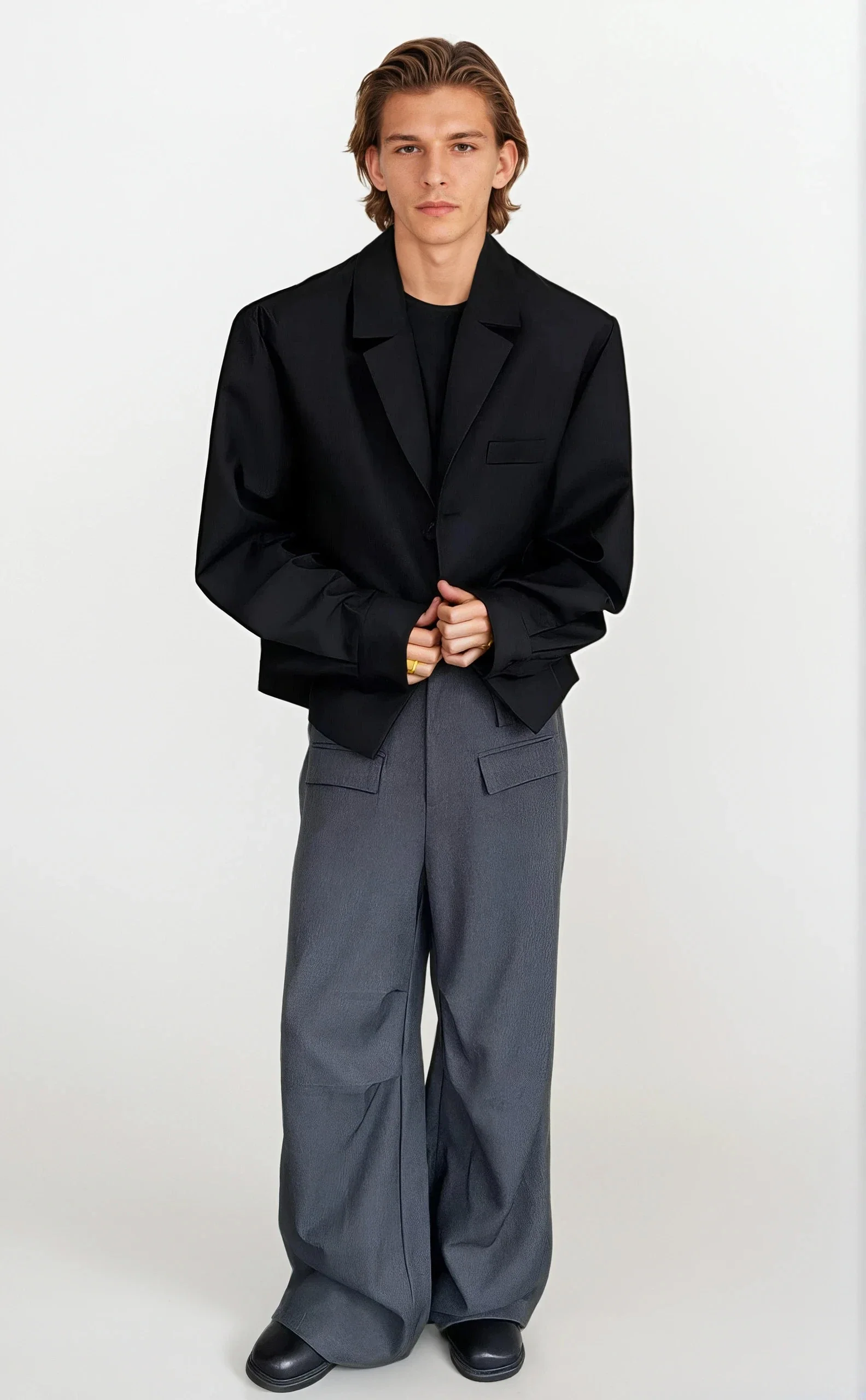 Classic Notched Collar Cropped Blazer - Image 9