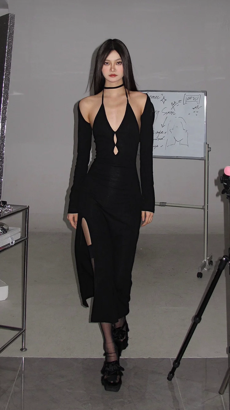 Cold Shoulder Keyhole Midi Dress with Side Slit - Image 11