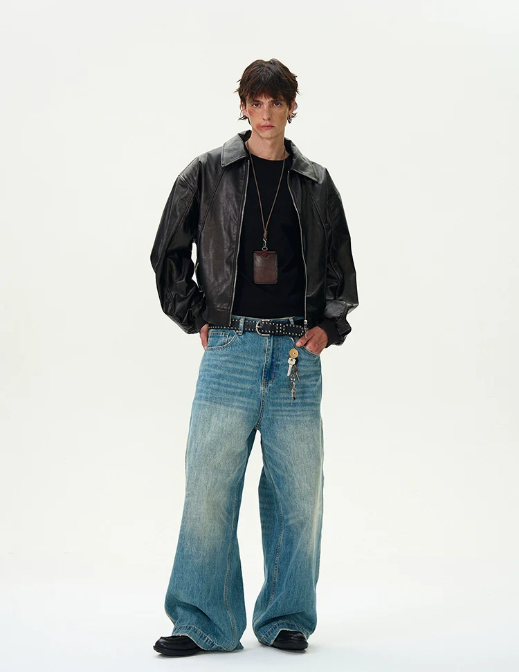 Collared Faux Leather Drop Shoulder Zip Jacket - Image 12