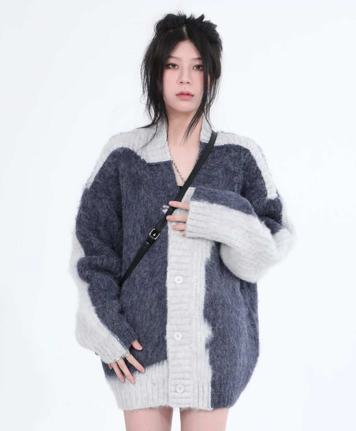 Color Block Fuzzy Knit Cardigan - Image 2
