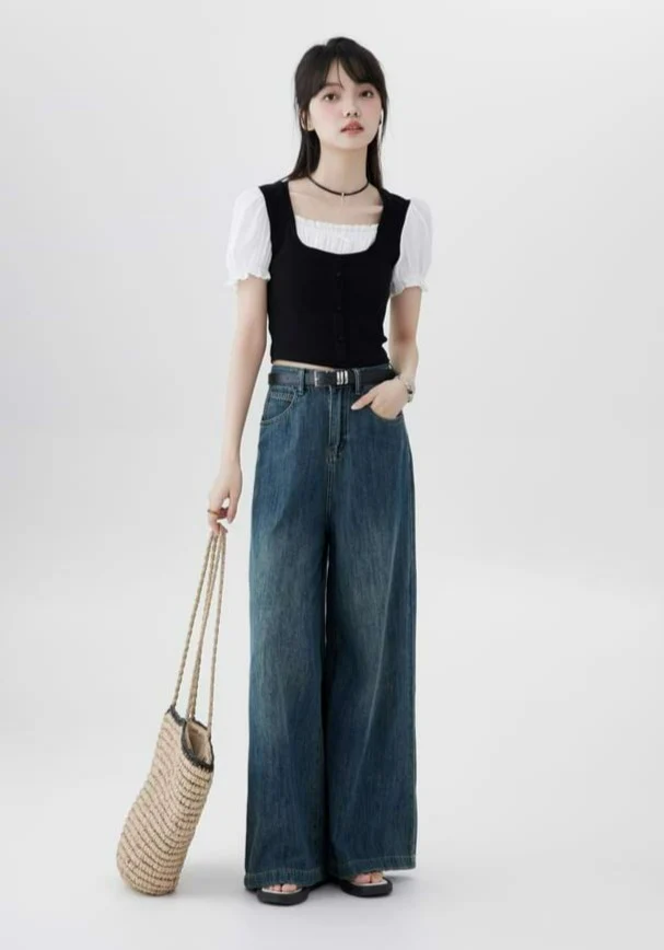 Color Block Mock Two-Piece Puff Shoulder Top - Image 5
