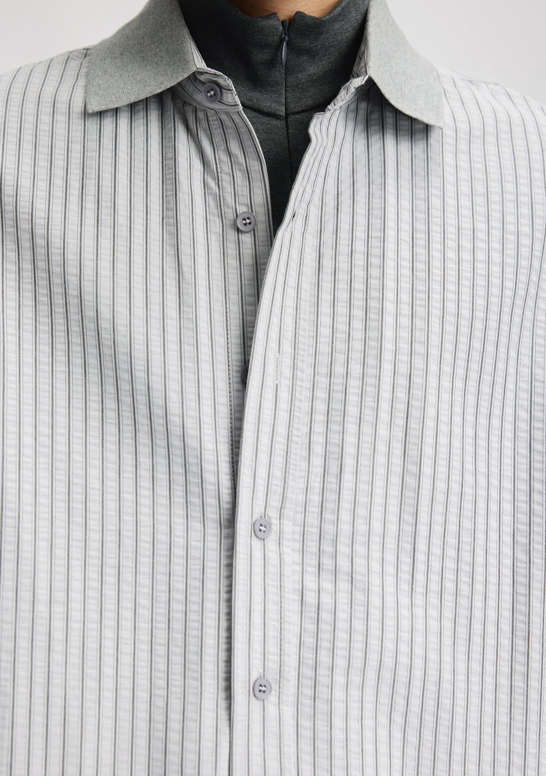 Contrast Collar Pinstripe Long Sleeve Button Shirt - Image 4