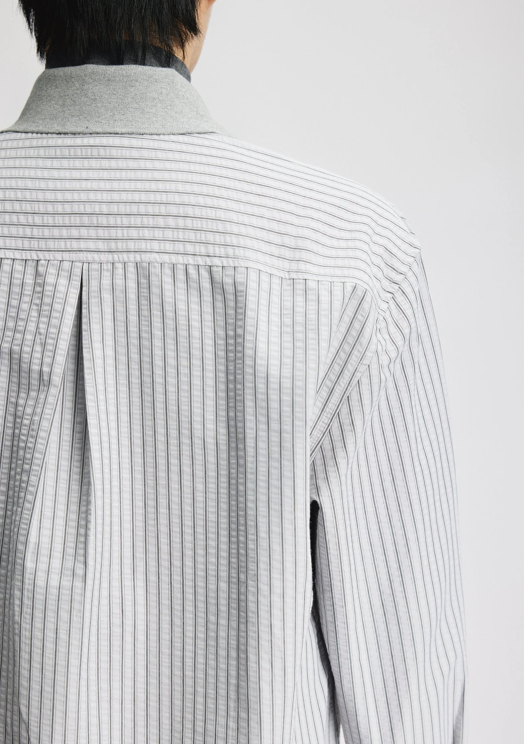Contrast Collar Pinstripe Long Sleeve Button Shirt - Image 5