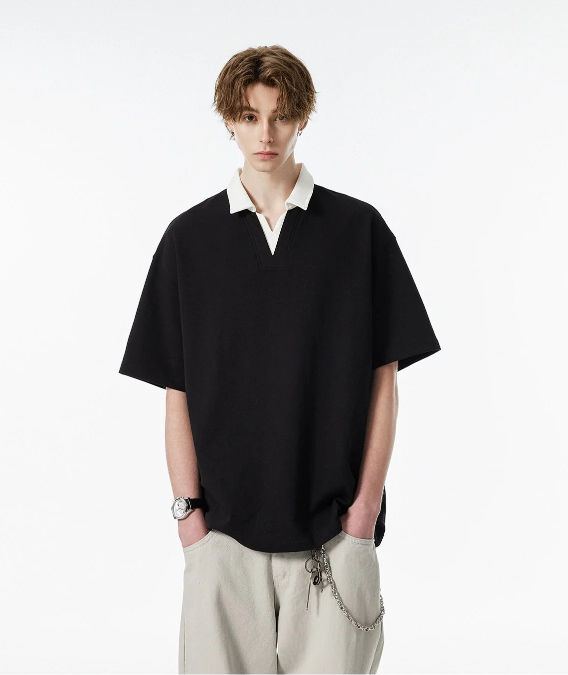 Contrast Collar Short Sleeve Polo Shirt - Image 7