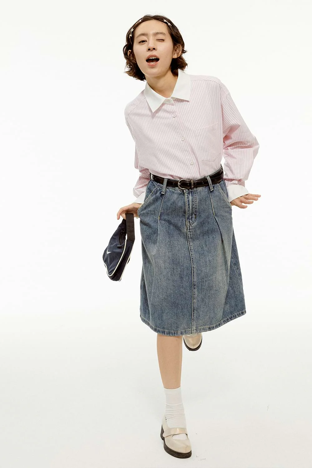 Contrast Hem Pinstripe Button Shirt - Image 9