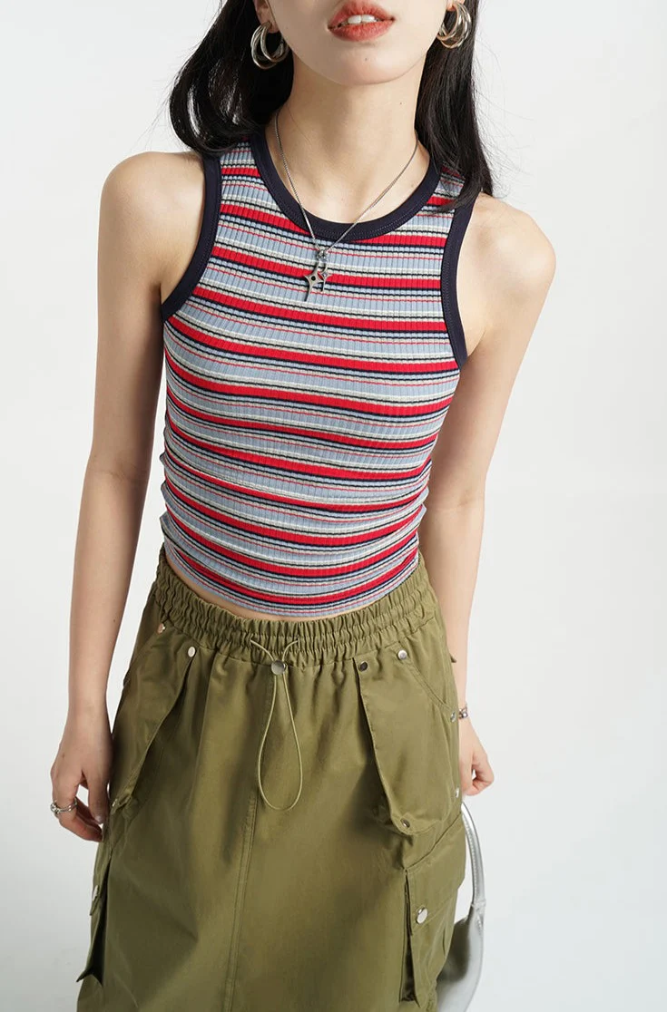Contrast Hem Stripe Sleeveless Top - Image 2