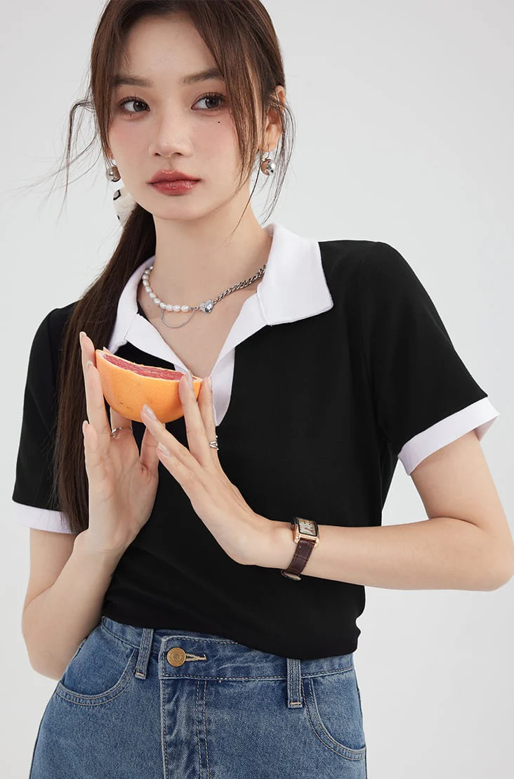 Contrast Hem V-Neck Polo Shirt - Image 12