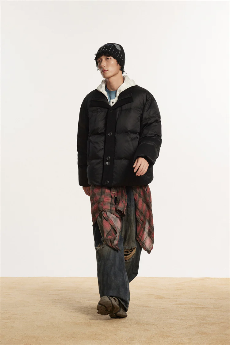 Contrast Ribbed Collar Puffer Jacket - Image 7