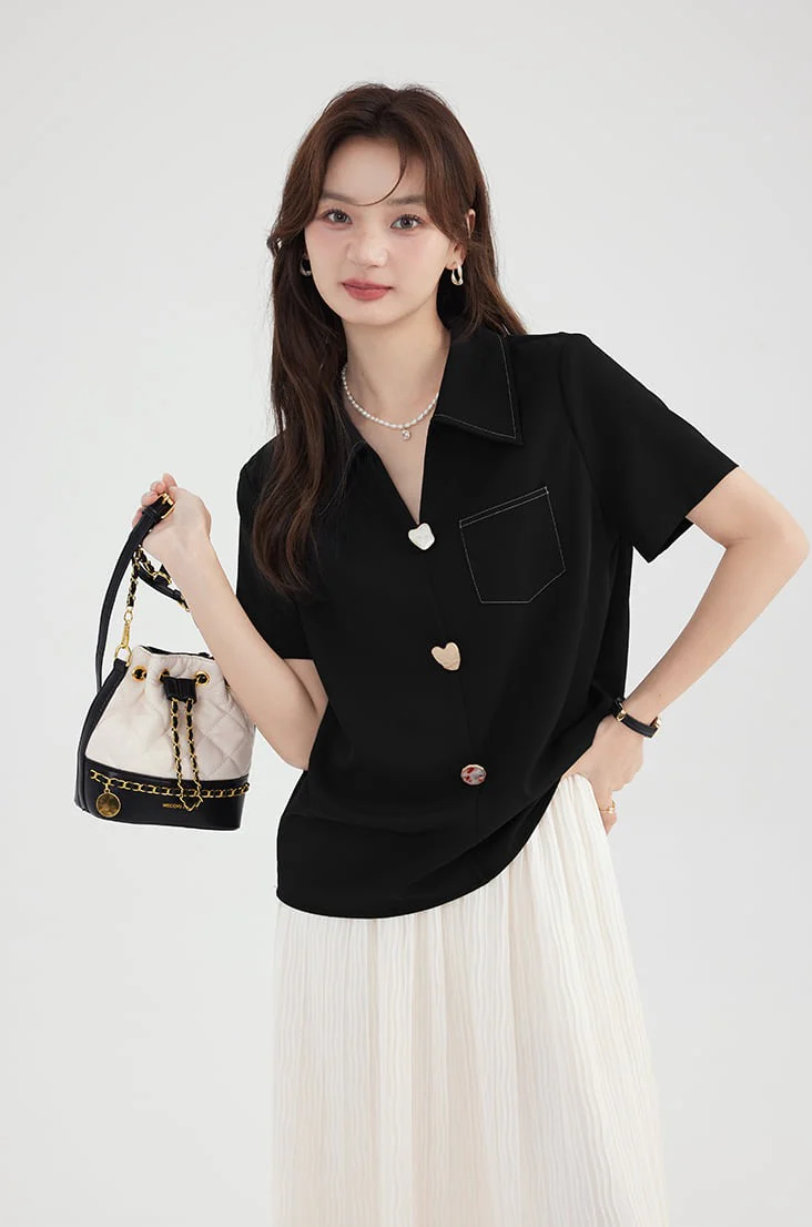 Contrast Stitch Collared Short Sleeve Top - Image 10