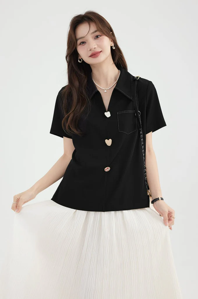 Contrast Stitch Collared Short Sleeve Top - Image 11
