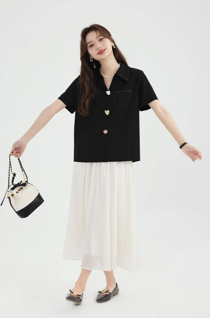 Contrast Stitch Collared Short Sleeve Top - Image 12
