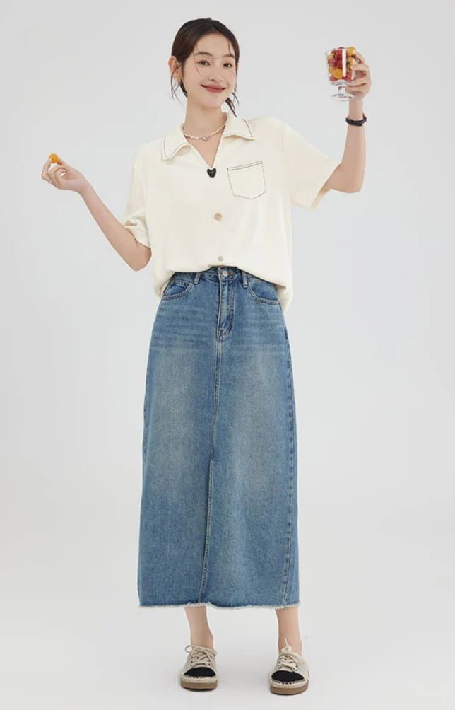 Contrast Stitch Collared Short Sleeve Top - Image 6