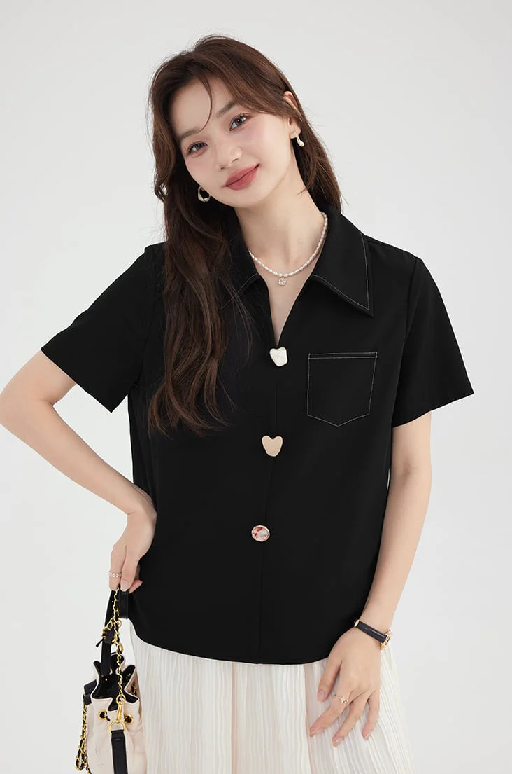 Contrast Stitch Collared Short Sleeve Top - Image 7