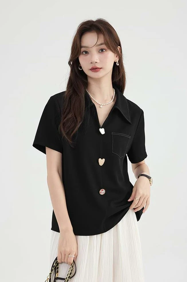Contrast Stitch Collared Short Sleeve Top - Image 8