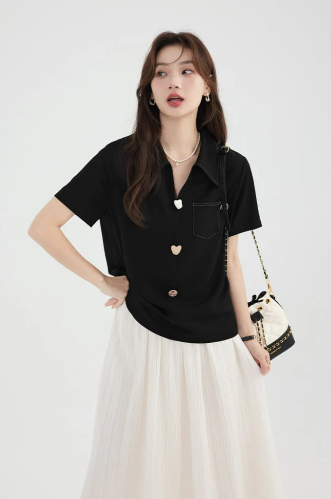 Contrast Stitch Collared Short Sleeve Top - Image 9