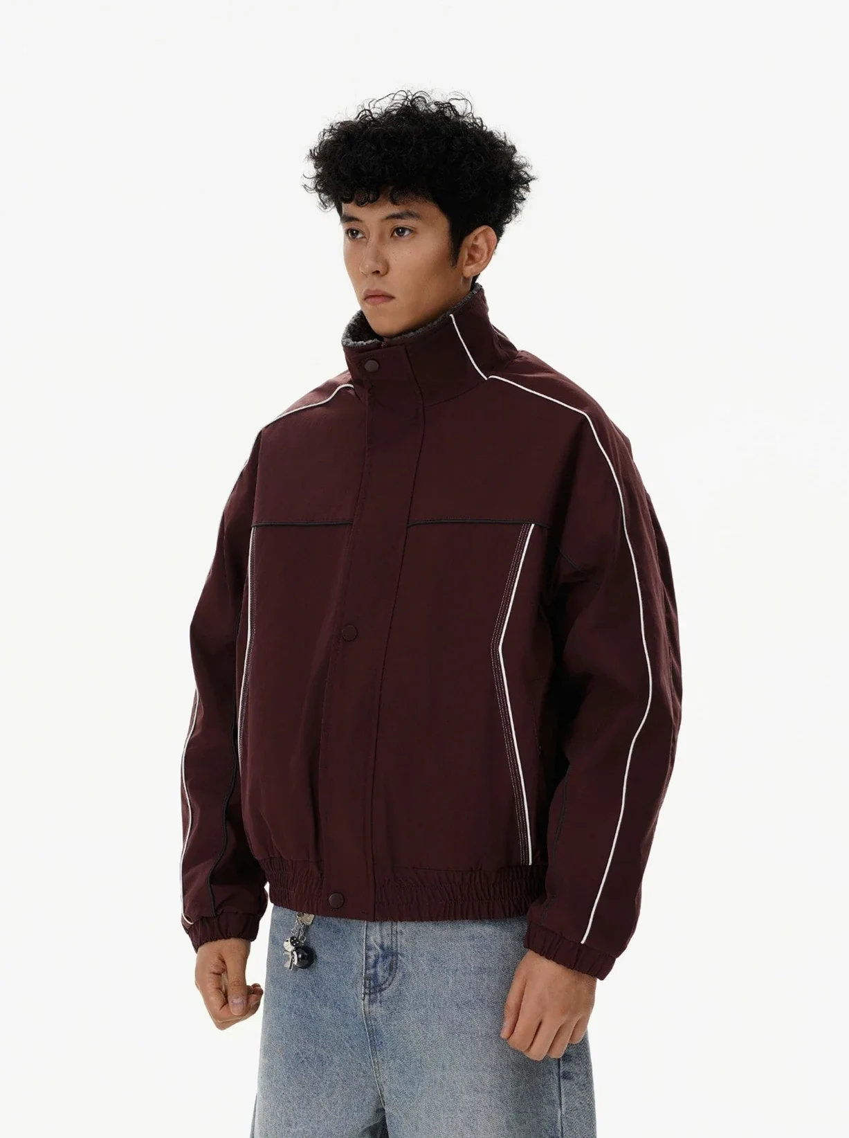 Contrast Stripe Detail Shearling Lined Zip Jacket - Image 2
