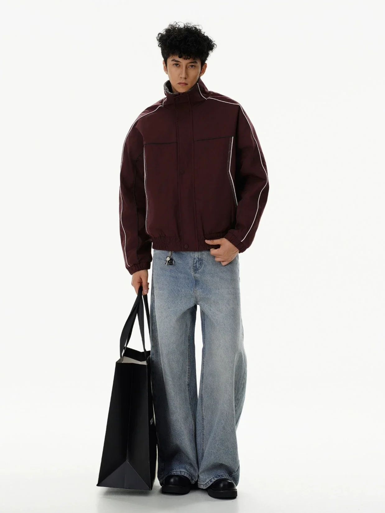Contrast Stripe Detail Shearling Lined Zip Jacket - Image 6