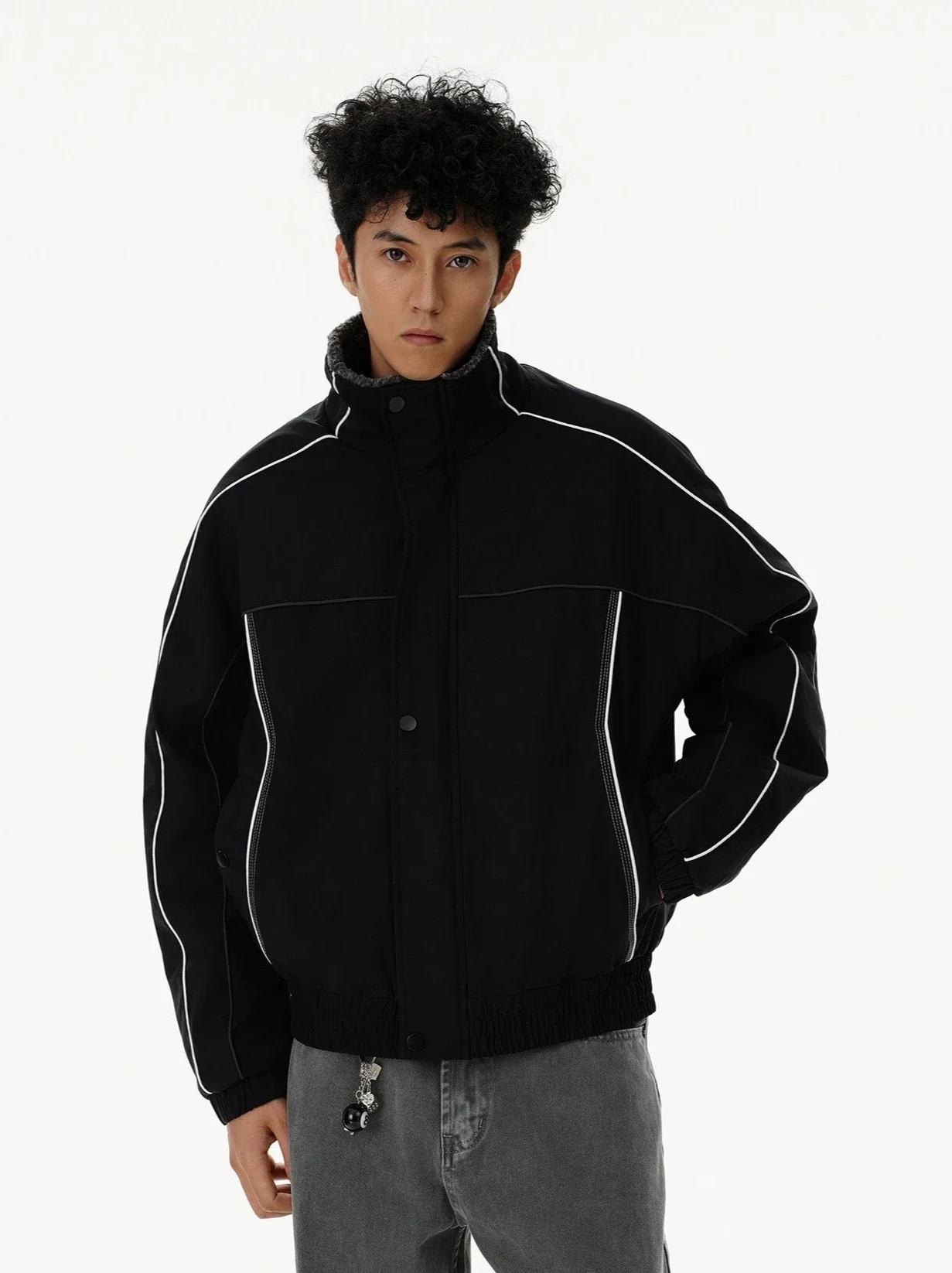 Contrast Stripe Detail Shearling Lined Zip Jacket - Image 8