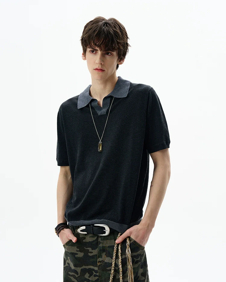 Contrast Trim Short Sleeve Knit Polo Shirt