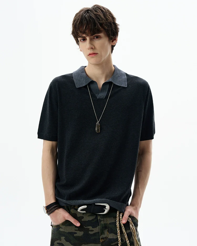 Contrast Trim Short Sleeve Knit Polo Shirt - Image 2