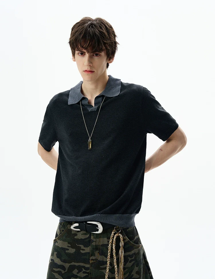 Contrast Trim Short Sleeve Knit Polo Shirt - Image 3