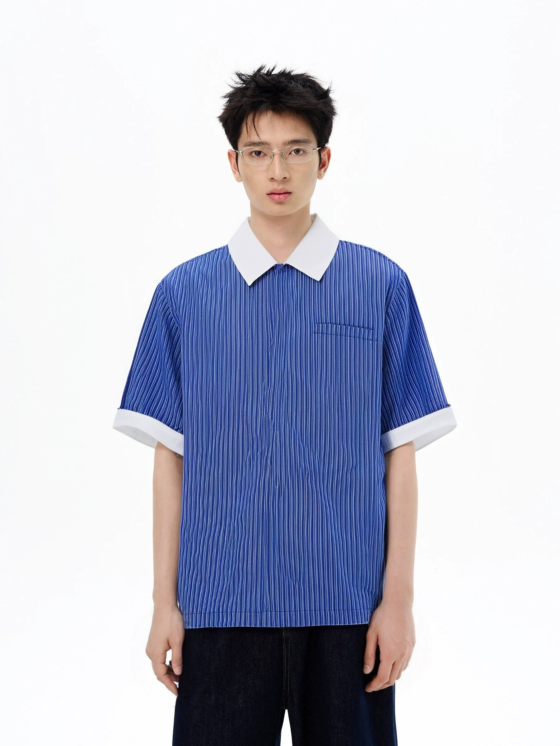 Contrast Trim Stripe Short Sleeve Shirt