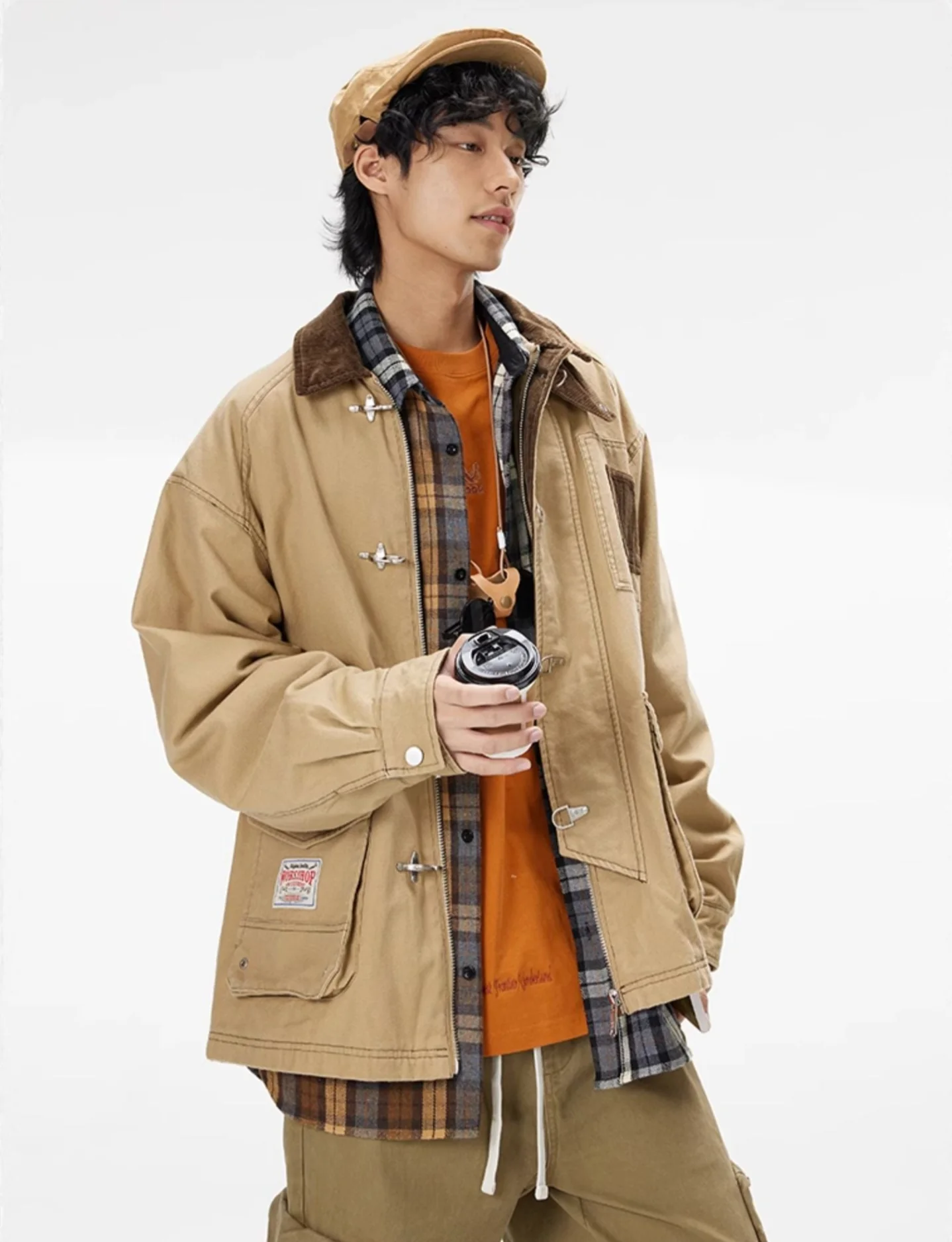 Corduroy Collar Fireman Buckle Workwear Jacket - Image 3