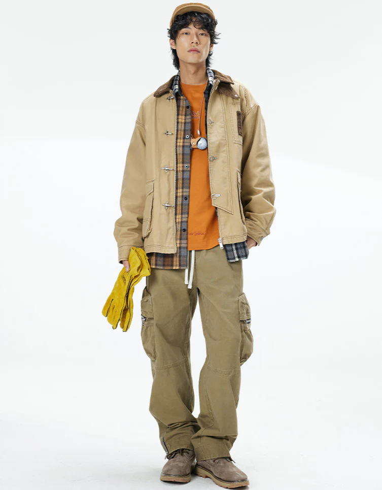 Corduroy Collar Fireman Buckle Workwear Jacket - Image 4