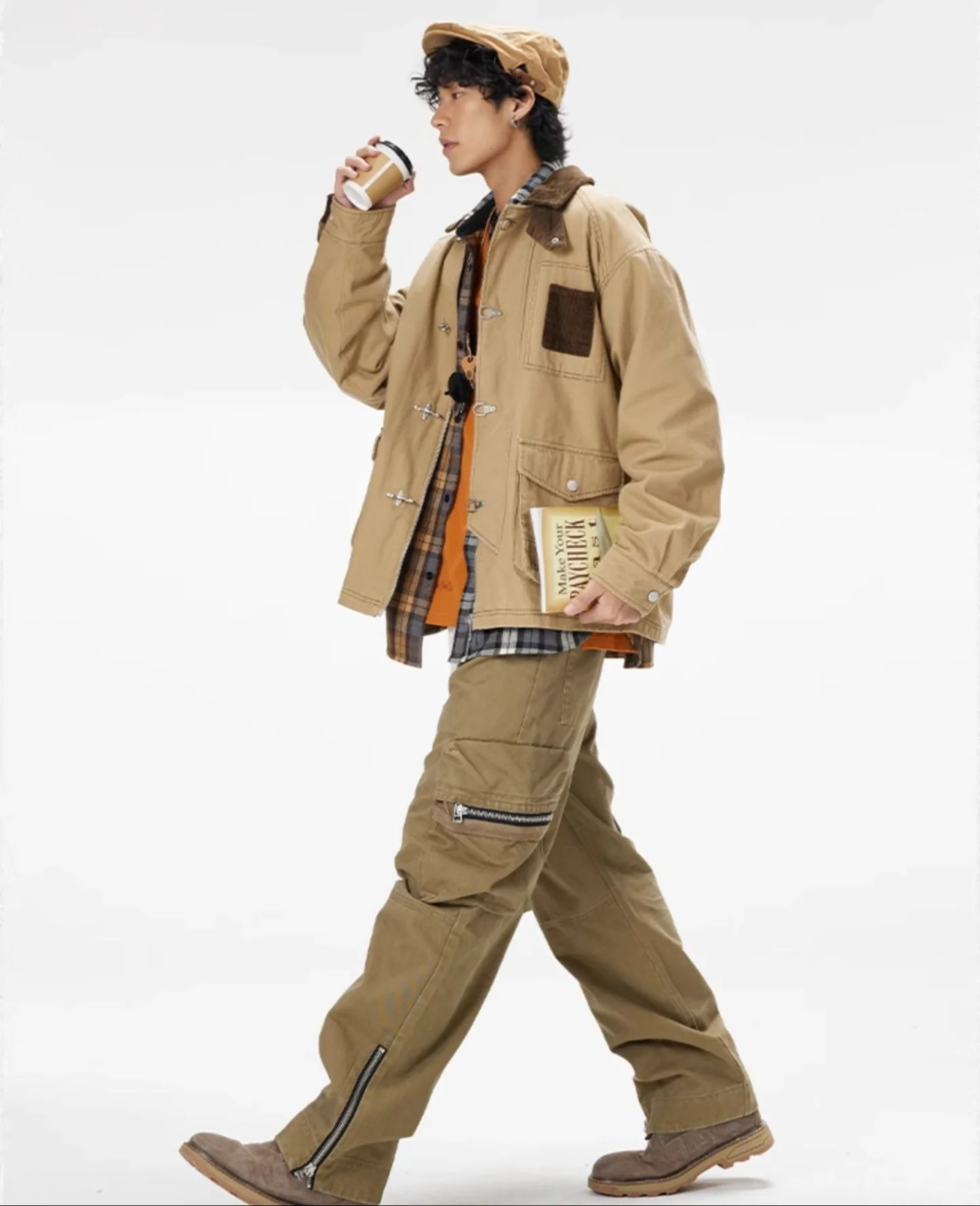 Corduroy Collar Fireman Buckle Workwear Jacket - Image 5