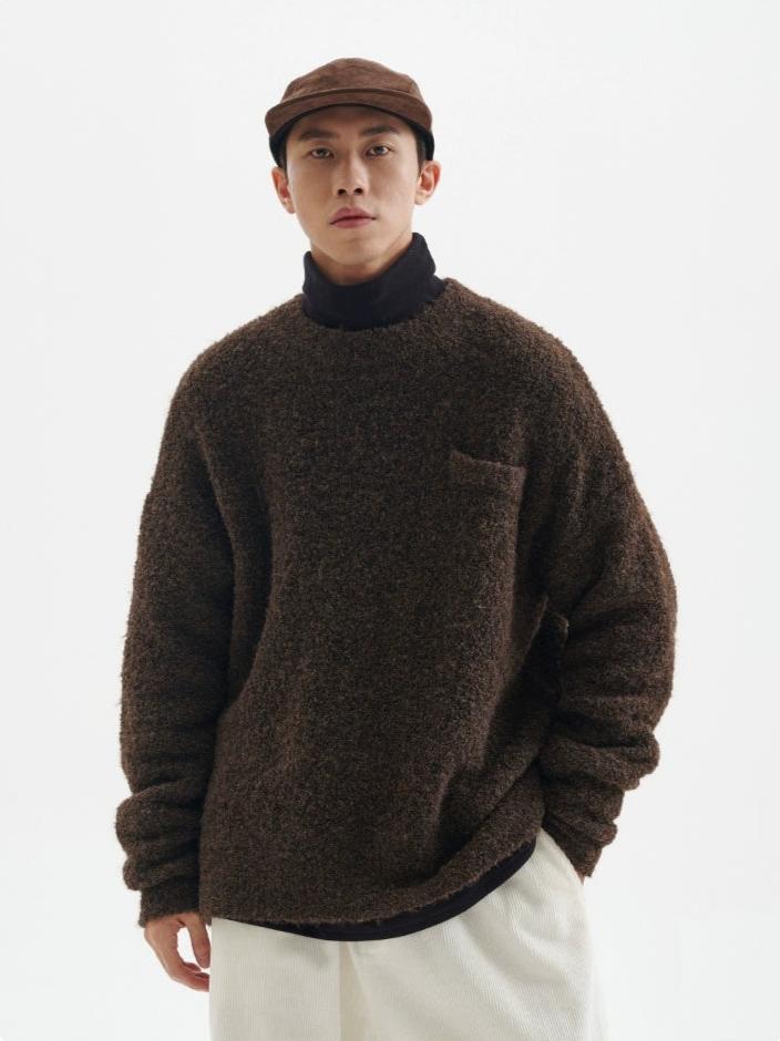 Crew Neck Fuzzy Sweater with Pocket - Image 15