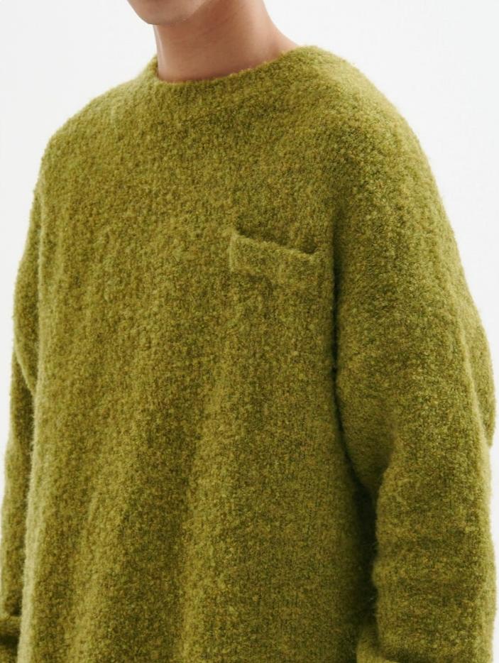 Crew Neck Fuzzy Sweater with Pocket - Image 4