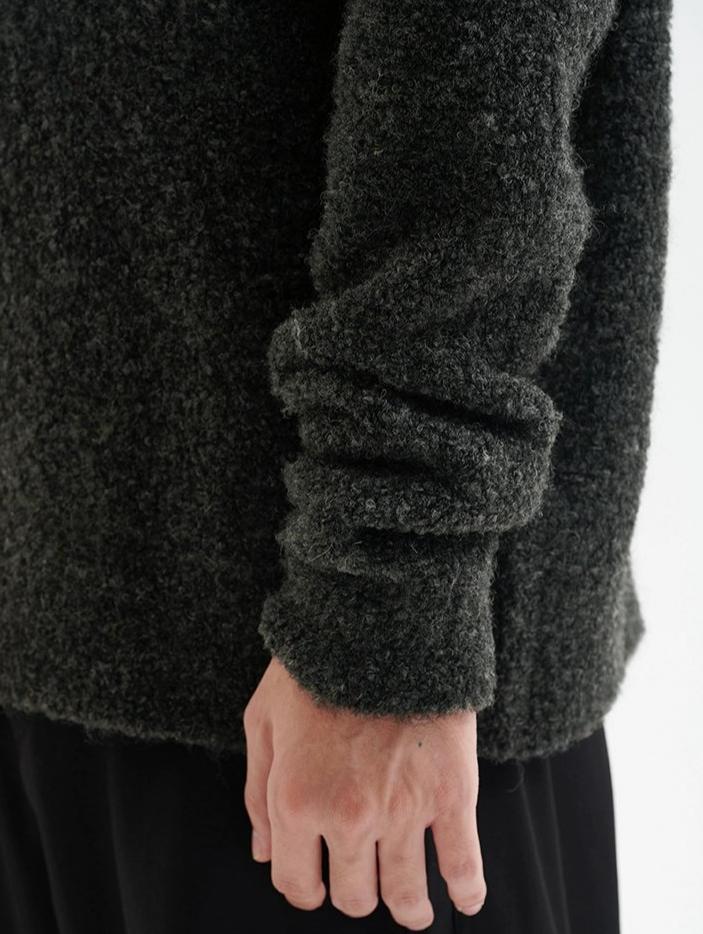 Crew Neck Fuzzy Sweater with Pocket - Image 9