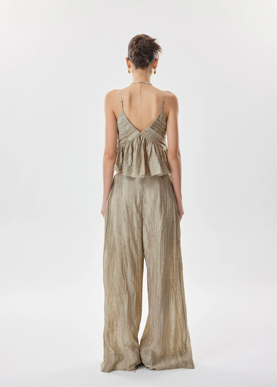Crinkle Textured Flowy Cami Top and Wide Leg Pleated Pants Two-Piece Set - Image 5