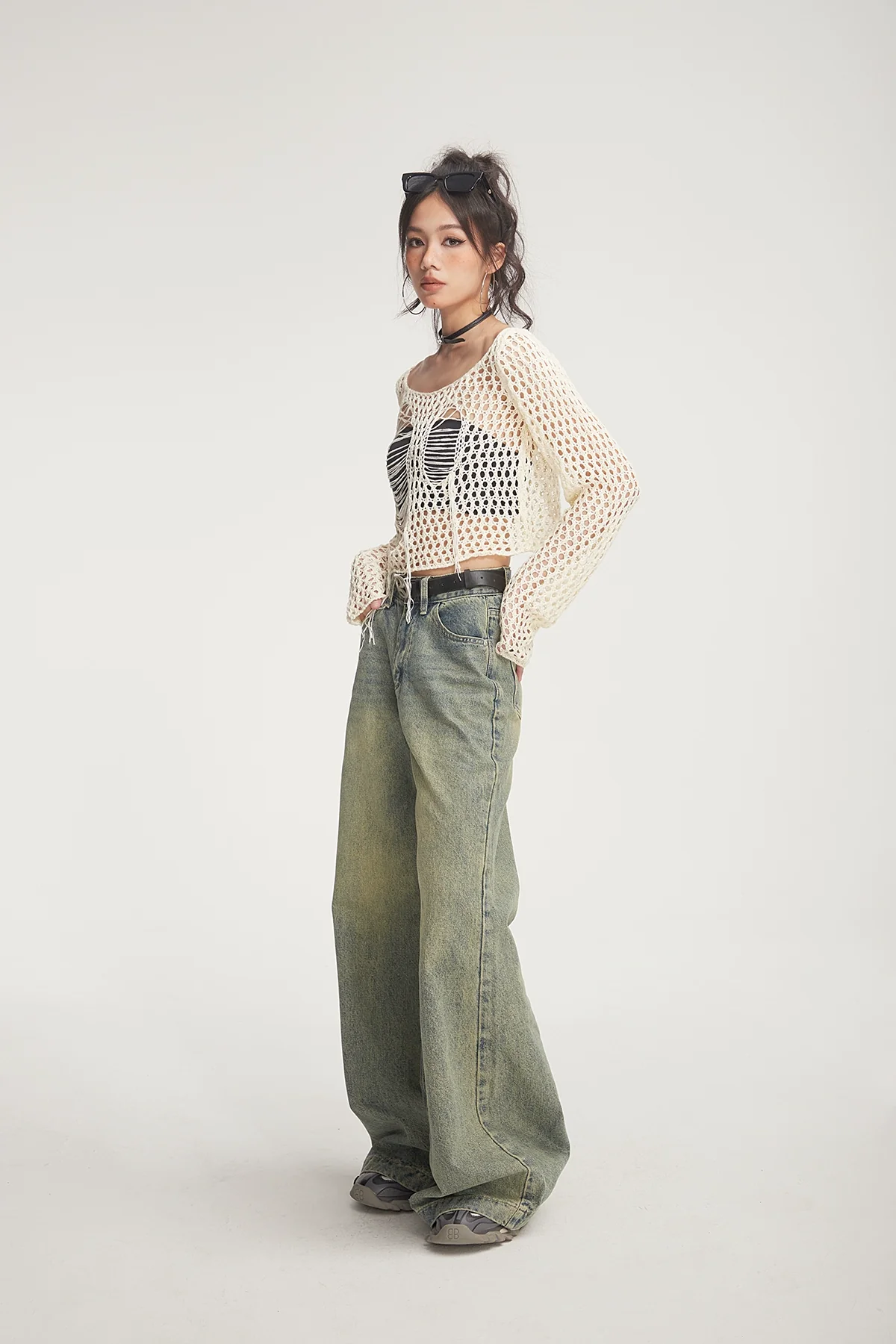 Crochet Knit Skeleton-Effect Long Sleeve Top - Image 12